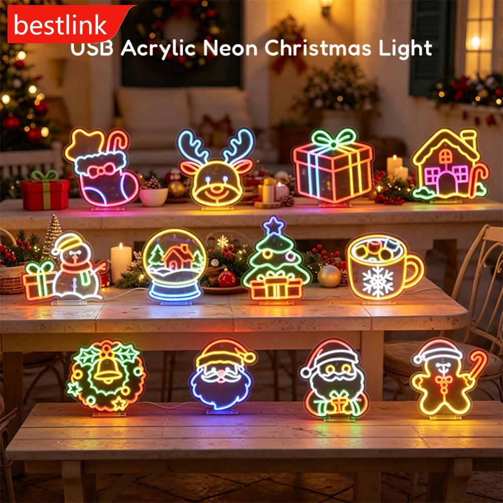 BESTLINK USB Plug In Desktop Pendurado Dupla Utilização Natal Acrílico LED Neon Light Strip Colorido Atmosfera Decoração