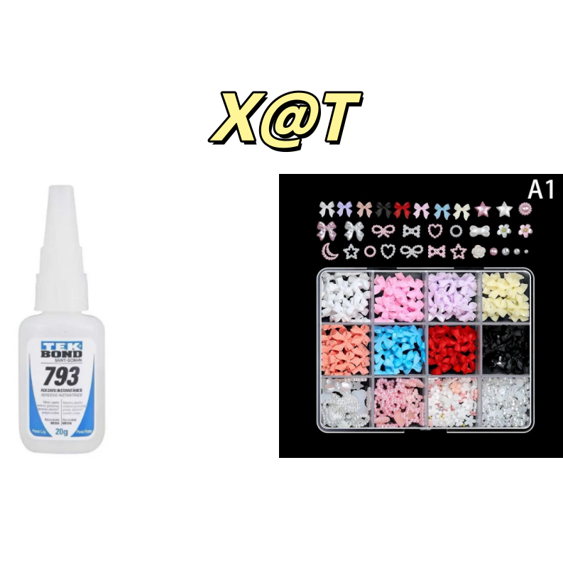Cola Instantânea Tek Bond 793 20g+12 Grade De Resina Para Unhas Bowknot Urso Encantos Arte Bowknots Coração Flor Decoraç