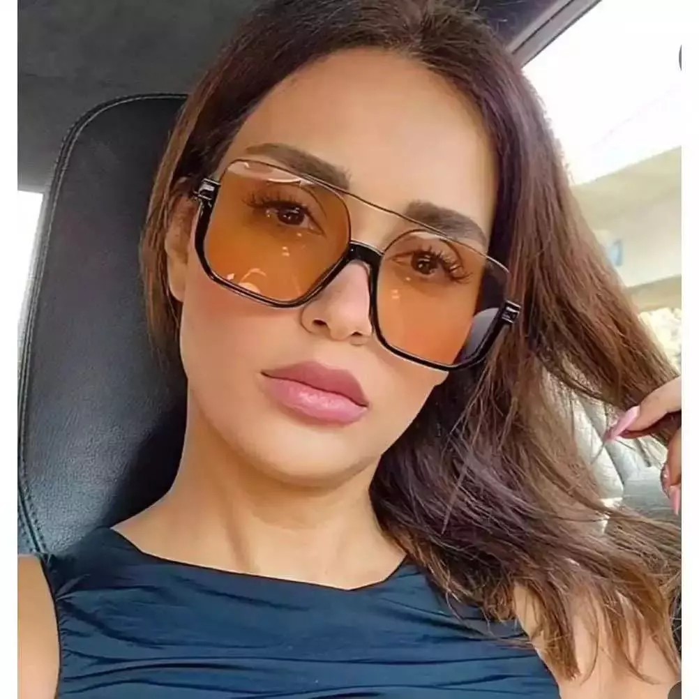 Double Beam Grande Quadro Anti Blue-Ray Retro Óculos Square Sunglasses para Mulheres Street Shot Sunglasses