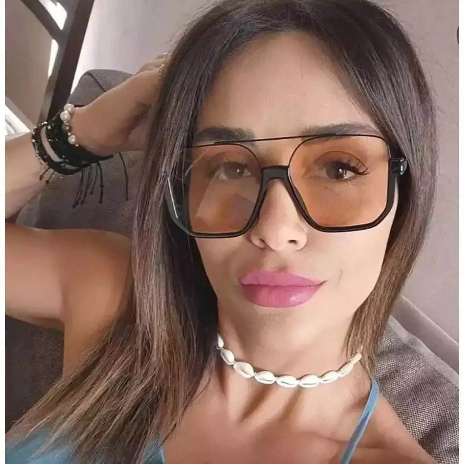 Double Beam Grande Quadro Anti Blue-Ray Retro Óculos Square Sunglasses para Mulheres Street Shot Sunglasses