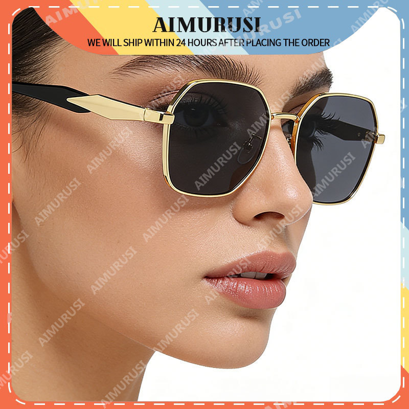 (AIMURUSI) Casual Coreano Moda Vintage Y2K Oversized Square Metal Frame Óculos De Sol Unissex Anti UV Sunnies Outdoor