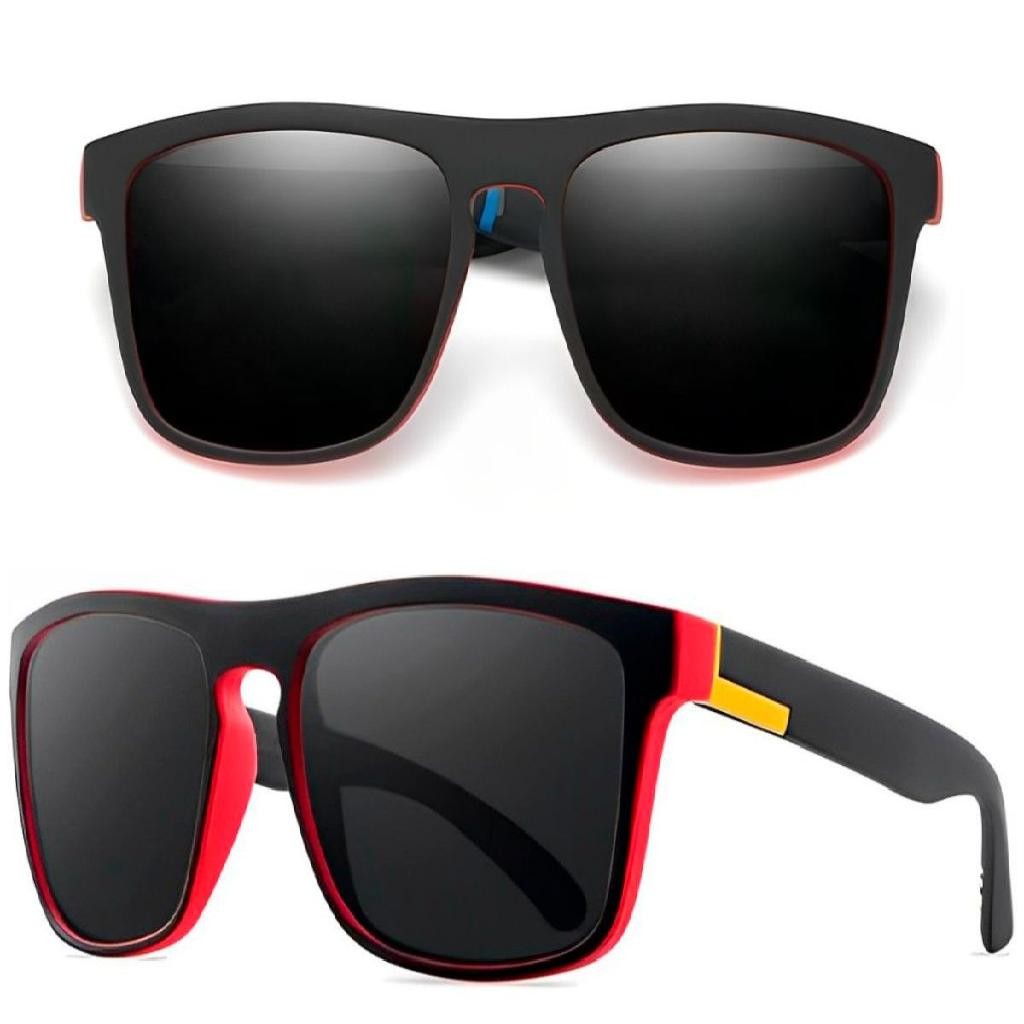 Óculos De Sol Masculino Vermelho Square Vintage Anti Reflexo Com Proteção 400UV