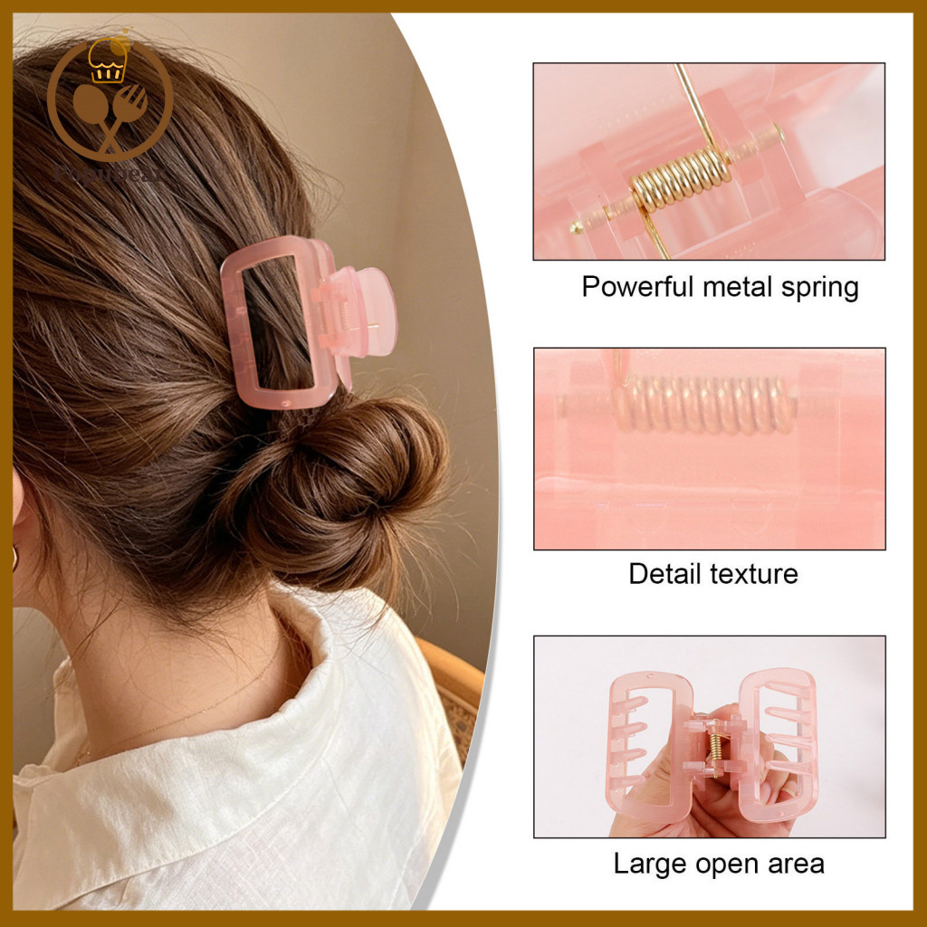 Bun Holder Clip Hollow Square Hair Claw for Medium-long Semi-transparent Shark with Anti-slip Teeth Strong Spring Stylis