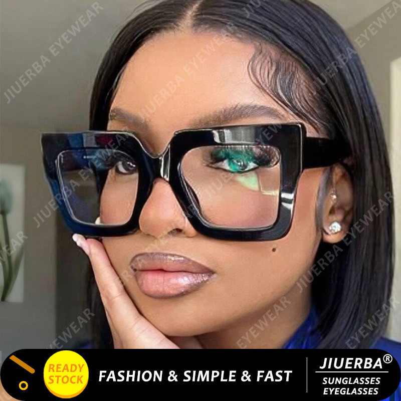 (JIUERBA) Western Fashion Anti Blue Light Eyeglasses Square Moldura Clássica De Óculos Pretos