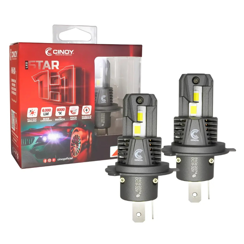 Par Super Led Cinoy Star 6000 Lumens 6000k H4 C/ Foco Duplo