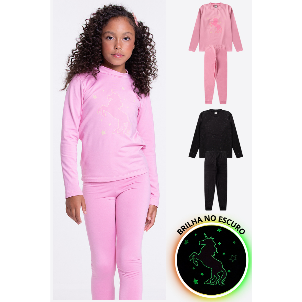 Kit 2 Conjuntos Infantil Térmicos Detalhes Feminino