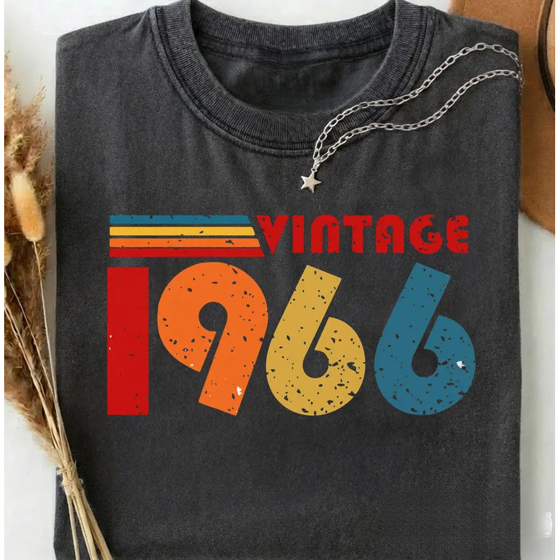 [Camiseta Premium em Algodão Puro]VU Vintage 1966 Birthday Shirt, Retro Number Tee, Born in 1966 Comfort Colors Shirt