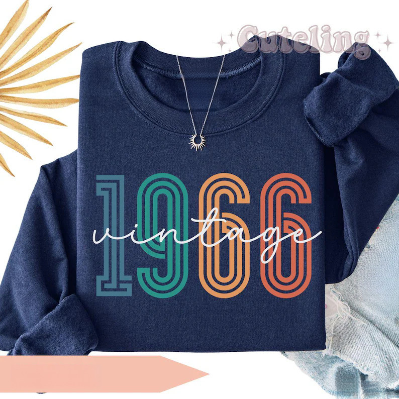 [Camiseta Premium em Algodão Puro]VU 1966 Shirt, 60th Birthday Shirt, Retro Vintage 1966 Birth Year Number Shirt