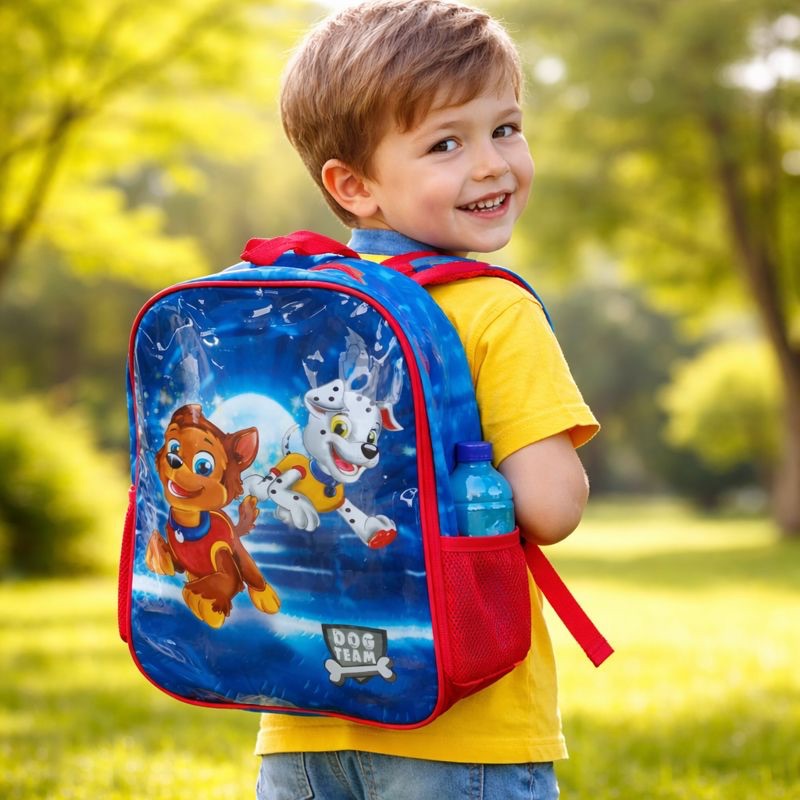 Mochila Infantil Costa Pelúcia Cachorro Super Herói Variadas Resistente Colorida