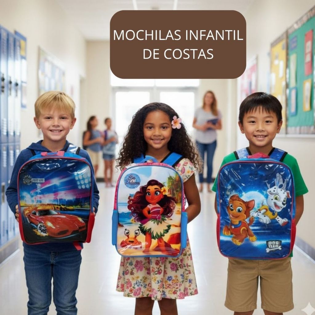 Mochilas Infantil de Costas Princesas do Mar Cachorro Herói Carros Menino Menina Escola - Sortidas
