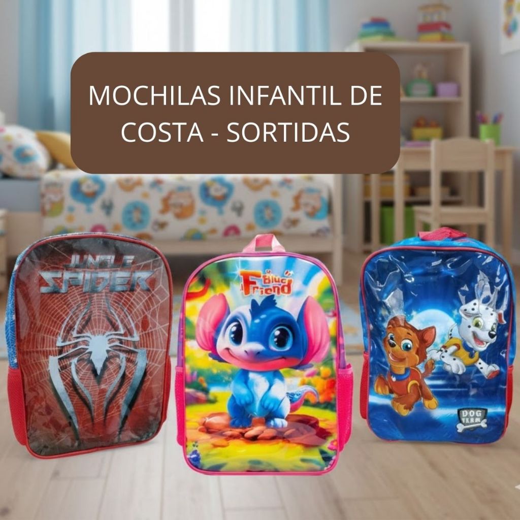 Mochilas Menino e Menina Escolar Infantil de Costa Spider/ Blue Friend /Cachorro Herói - Sortida