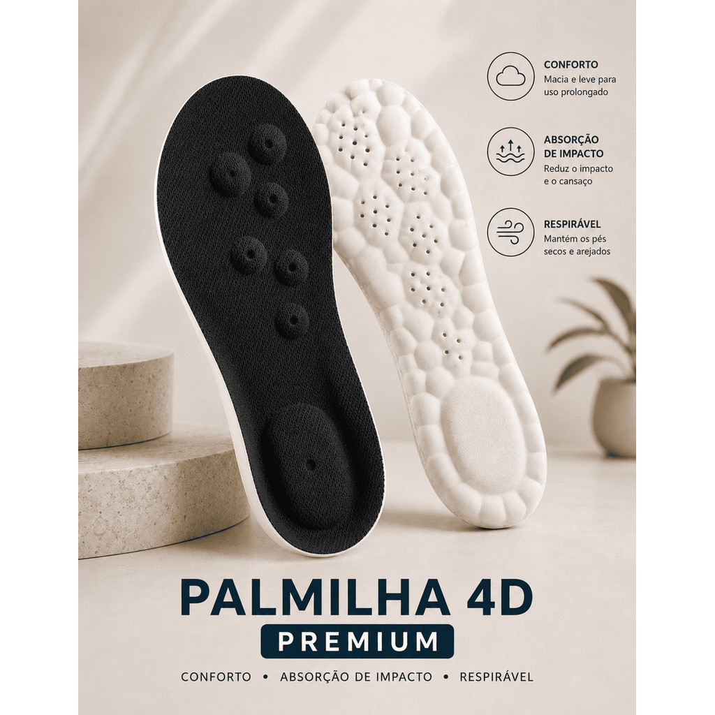 Palmilha 4D Látex Esportiva Anatômica para Tênis Antiderrapante Respirável Macia Confortável Anti-Impacto USEVR