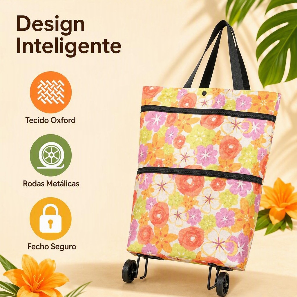 Bolsa de compras dobrável com rodas para feira, Bag De Compras Arrastar Fácil De Plegar Portátil Armazenamento