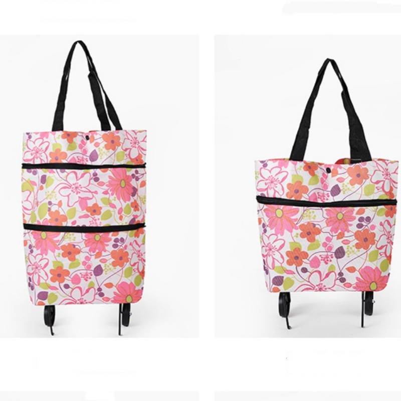 1 Pc Bag De Compras Com Roda Design Para Arrastar Plegável E Portátil Armazenamento 3D Regulação De Capacidade