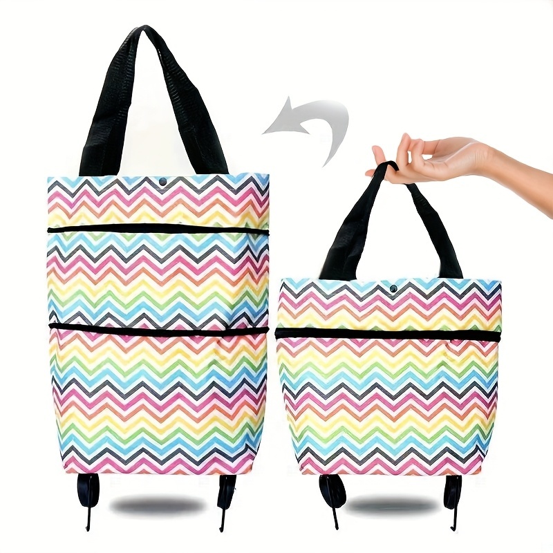 Bolsa de compras dobrável com rodas para feira, Bag De Compras Arrastar Fácil De Plegar Portátil Armazenamento