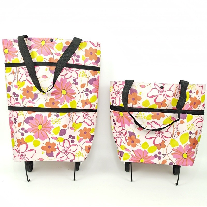 1 Pc Bag De Compras Com Roda Design Para Arrastar Plegável E Portátil Armazenamento 3D Regulação De Capacidade