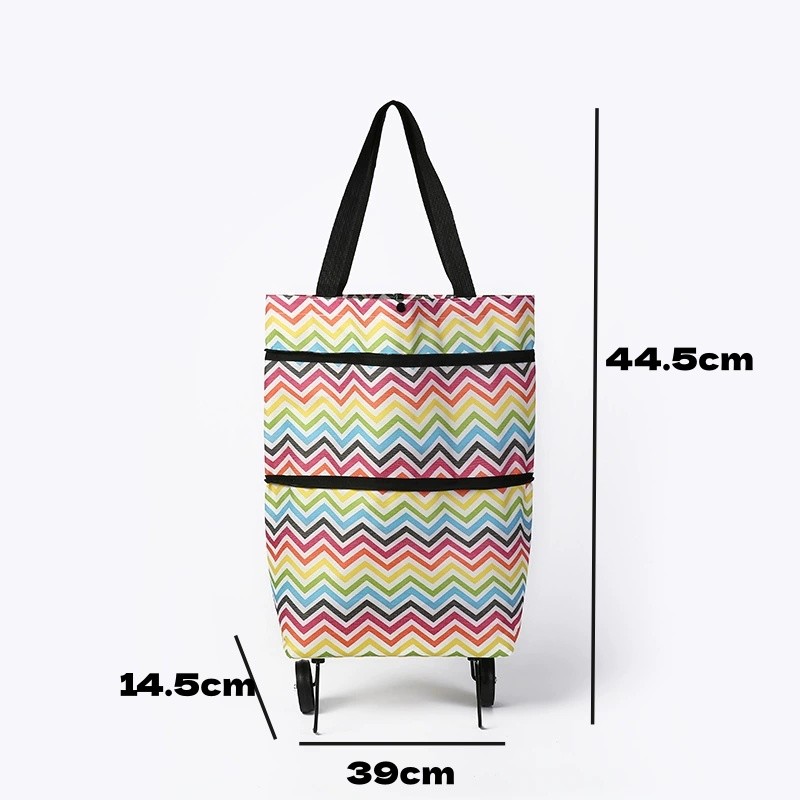 1 Pc Bag De Compras Com Roda Design Para Arrastar Plegável E Portátil Armazenamento 3D Regulação De Capacidade