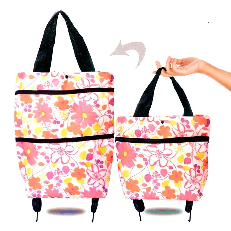 2 Kit Bag De Compras Com Roda Design Para Arrastar Fácil De Plegar Portátil Armazenamento 3D Regulação De Capacidade