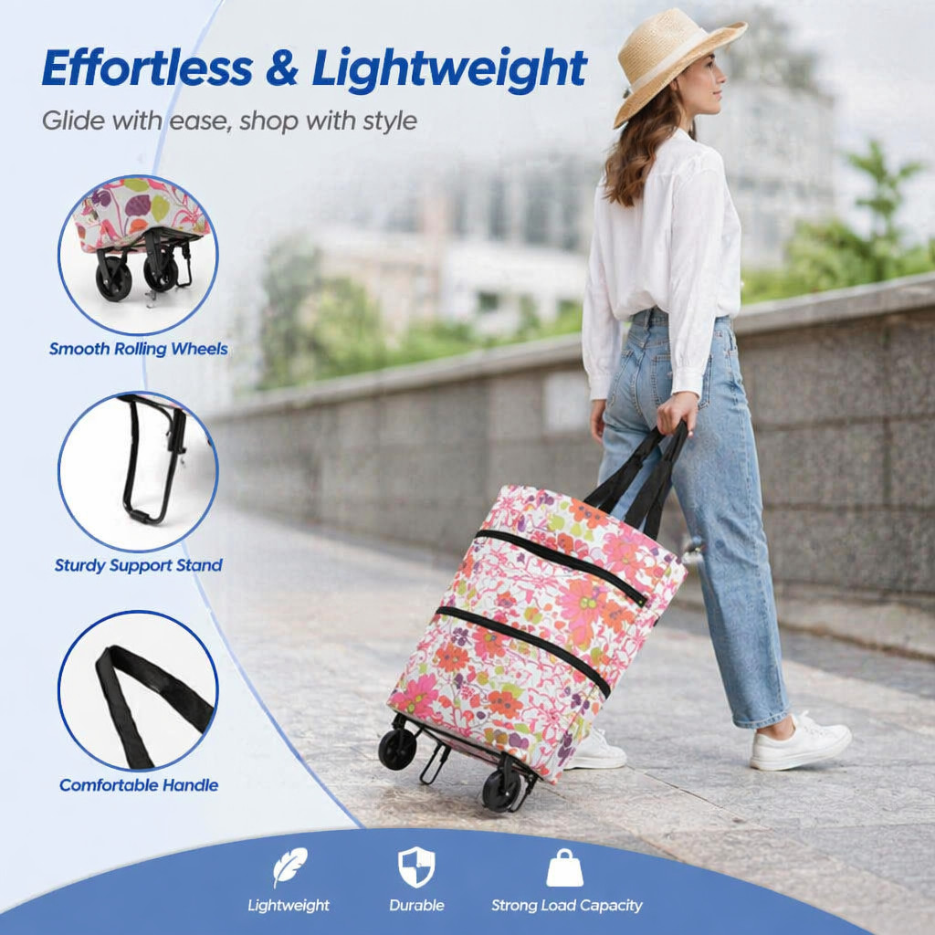 1 Pc Bag De Compras Com Roda Design Para Arrastar Fácil De Plegar Portátil Armazenamento 3D Regulação De Capacidade