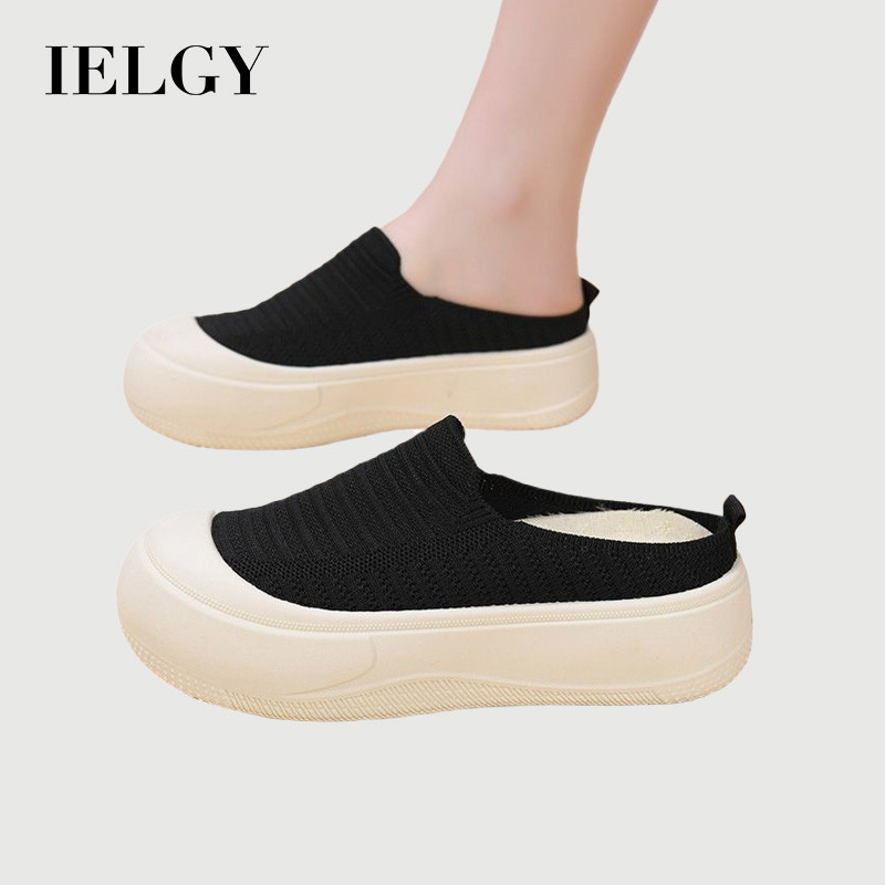IELGY 2026 Moda Feminina Bolsa Oca De Sola Grossa Cabeça Meio Arrasto Superfície De Malha Desgaste Exterior Sapatos De P