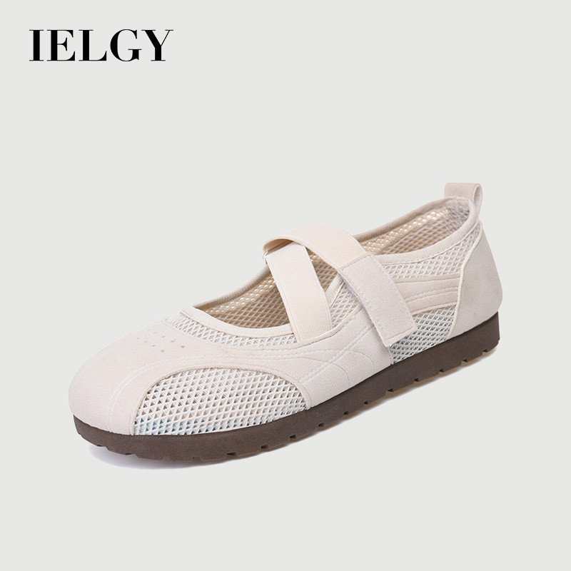 IELGY 2026 Preto Novos Sapatos Esportivos Femininos Mary Jane Respirável Malha Oca Casual Flats