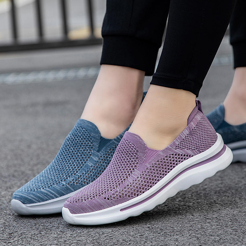 Sapatos Casuais Femininos de Malha Oca, Leves, com Sola Grossa para Idosos