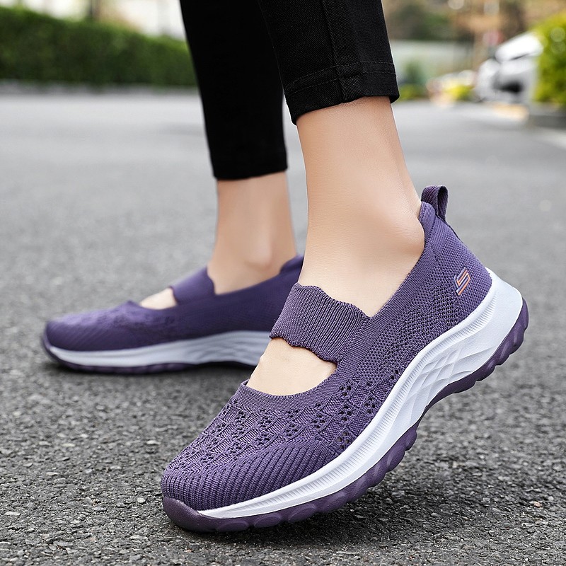 Sapatos Mary Jane Femininos de Malha Oca, Leves e Confortáveis para Caminhada