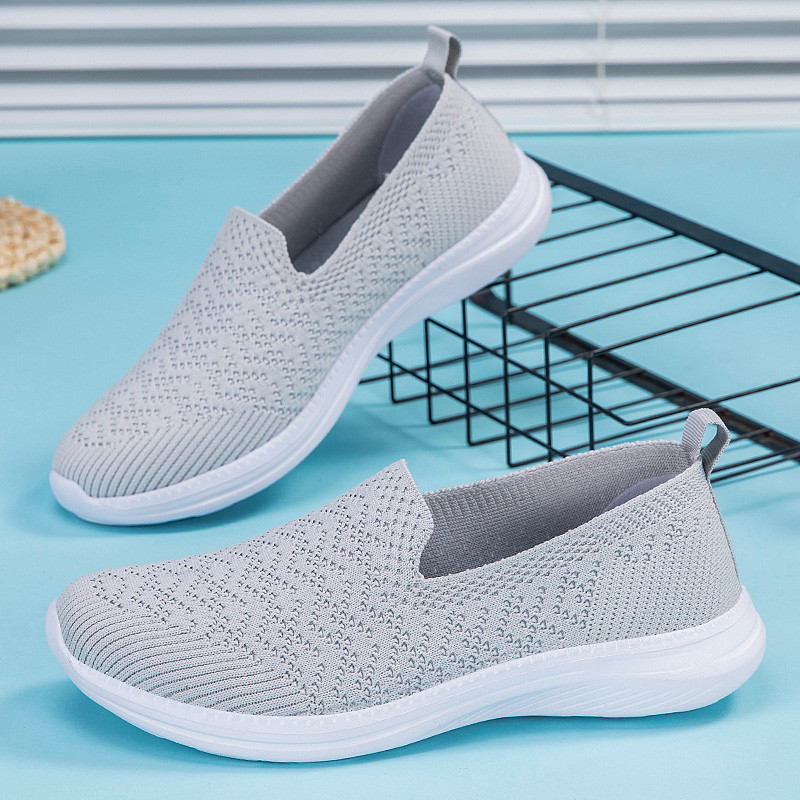 Sapatos Femininos Slip On de Malha Oca, Sola Macia, Respirável, Calçado para Caminhada Diária