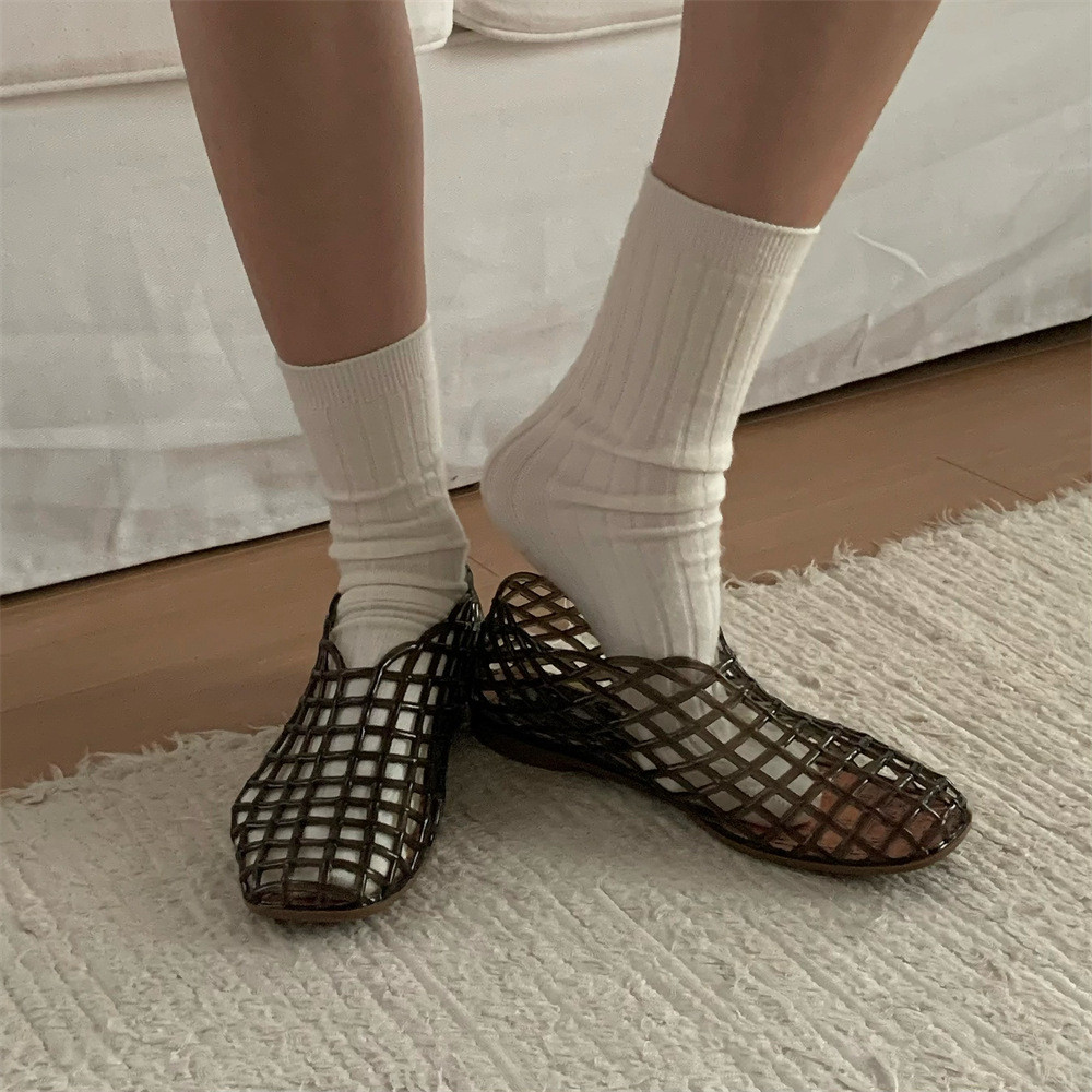 Ins Fishnet geléia sapatos femininos malha oca plana Muller sandálias férias praia buraco sapatos exterior usar chinelos