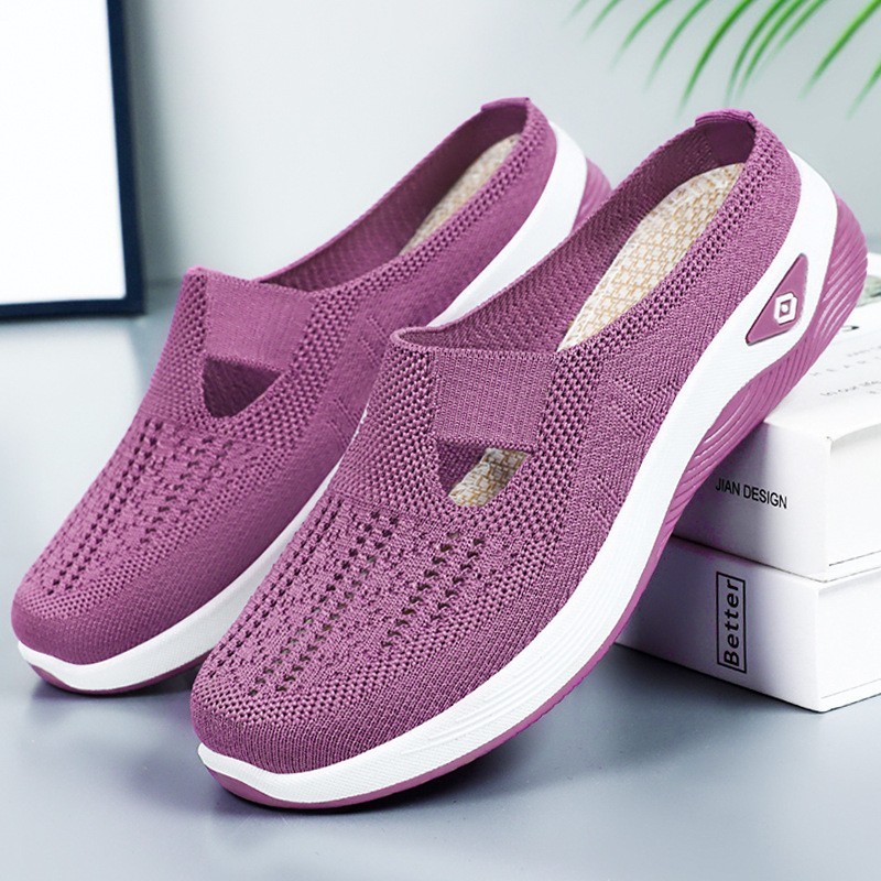 Novo estilo de malha oca fora usar sandálias femininas sola macia sapatos casuais confortáveis