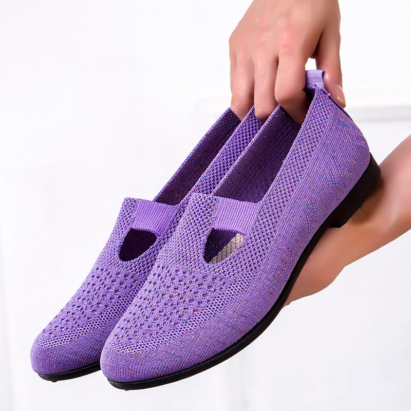 Primavera outono novo estilo velho pequim sapatos de pano feminino malha oca respirável deslizamento em sola macia antid