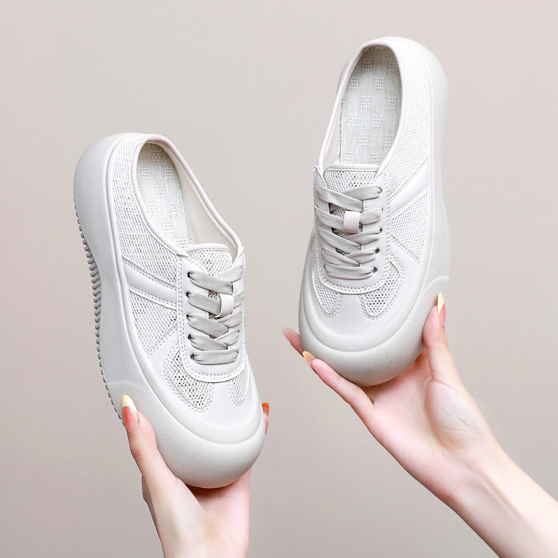 Velho pequim sapatos de pano feminino estilo verão malha respirável Casual Toe-coberto chinelos malha oca mãe deslizamen