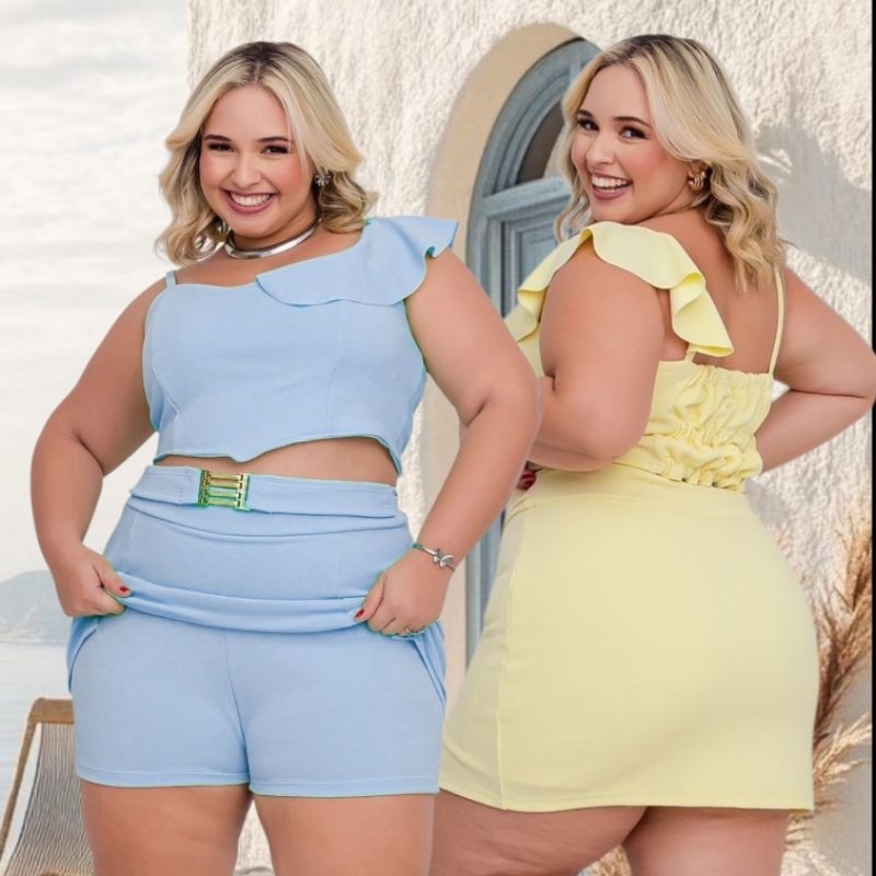 Conjunto Feminino Cropped Short Saia Plus Size Tam Único 46ao50