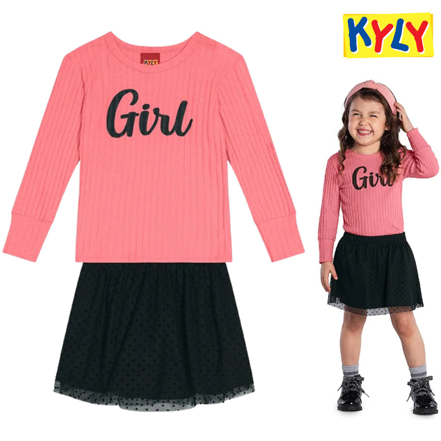 Conjunto Infantil Menina Short Saia e Blusa Festa Girl Kyly Tamanho 2