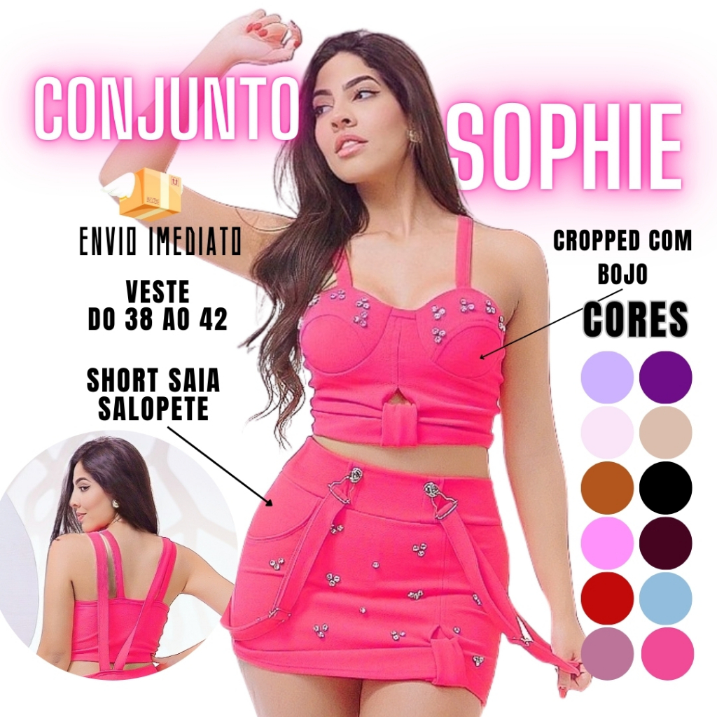 Conjunto Feminino Sophie Cropped Blusa + short saia salopete
