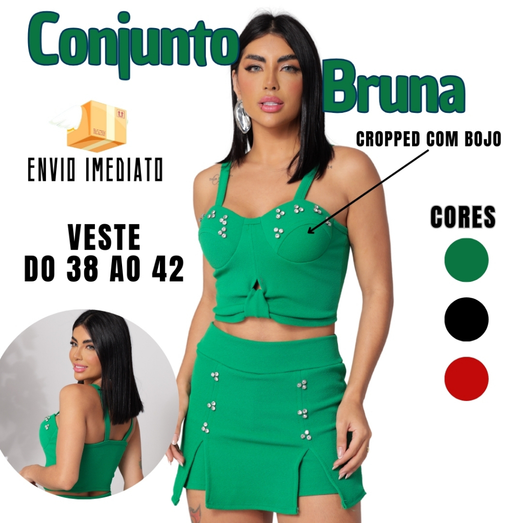 Conjunto Feminino Blusa Cropped + short saia