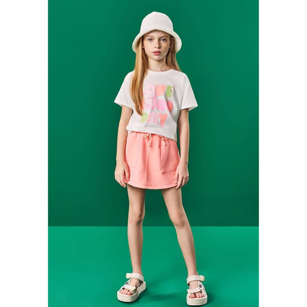 Conjunto Infantil Blusa divertida e Shorts Saia Laranja Neon Beli.me