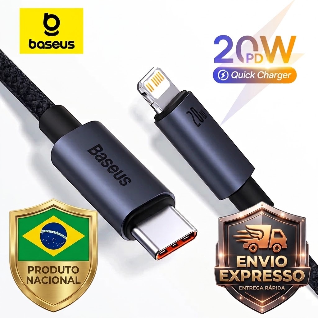 Cabo com conector TIPO C em uma ponta e lightning (para iPhone) na outra. - Para carregadores com porta Tipo C (USB-C)