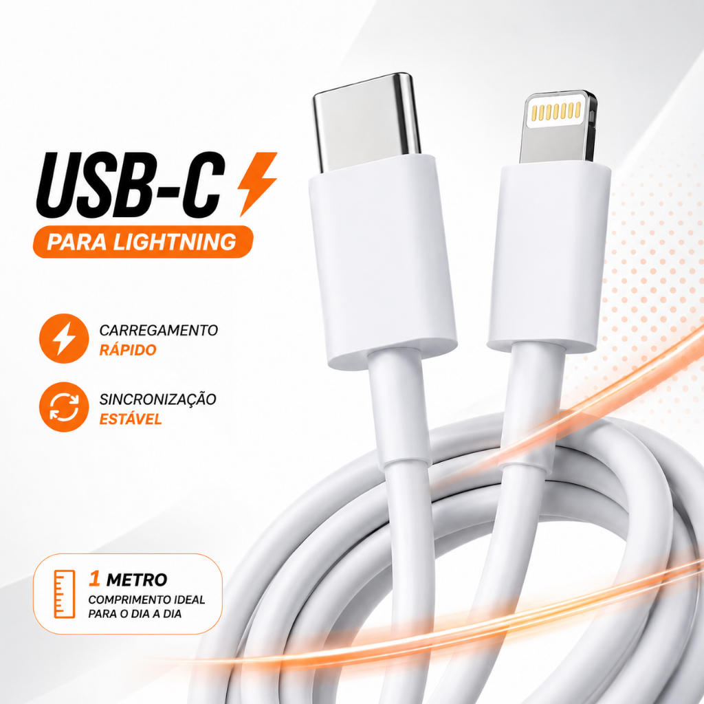 Cabo USB-C iPhone Lightning Carregador 1 Metro Dados Rápido X-Cell