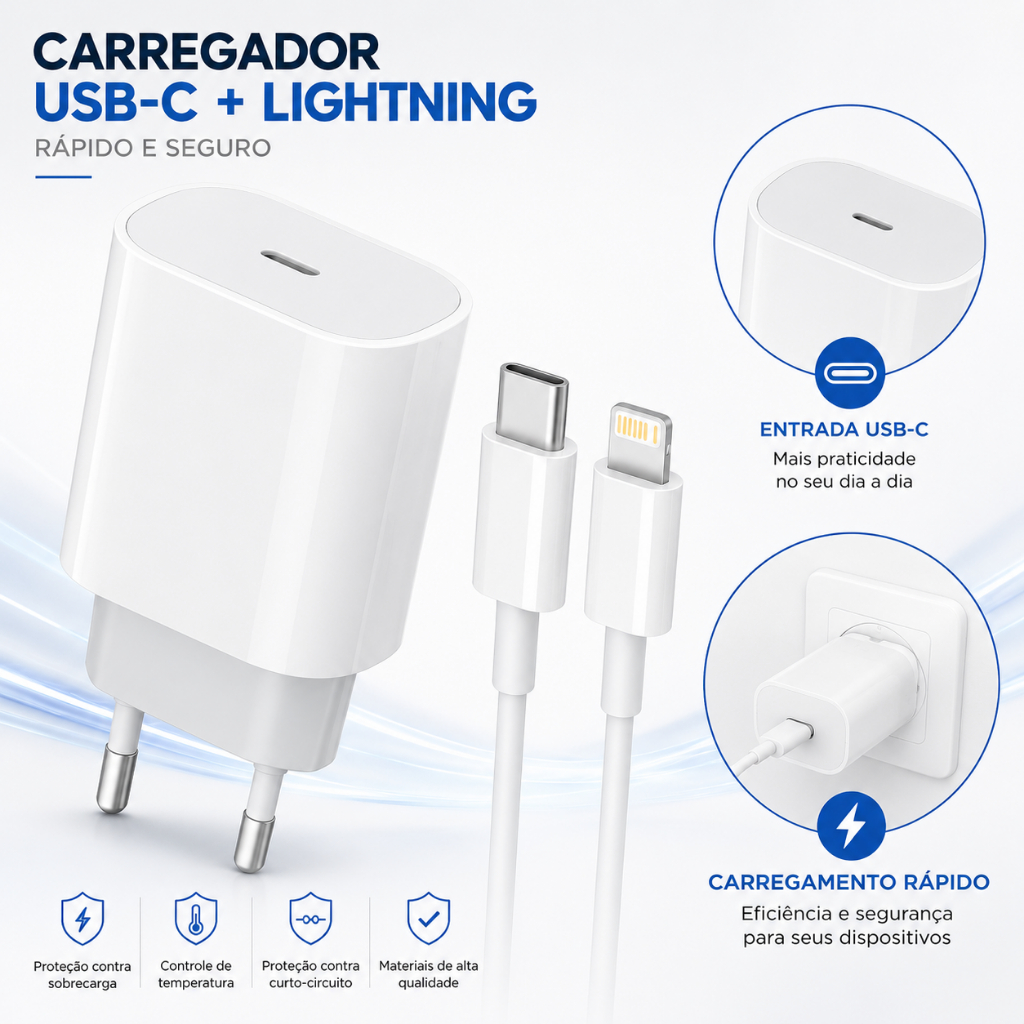 Fonte Carregador Rápido 25W iPhone Turbo Cabo Tipo C Lightning Original