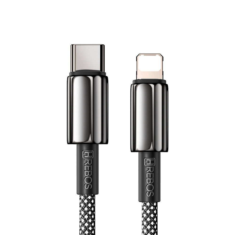 Cabo Hrebos CB-357i 27W USB Tipo-C para Lightning Reforçado, 3.1A, 1 Metro, Tecido Trançado para iPhone
