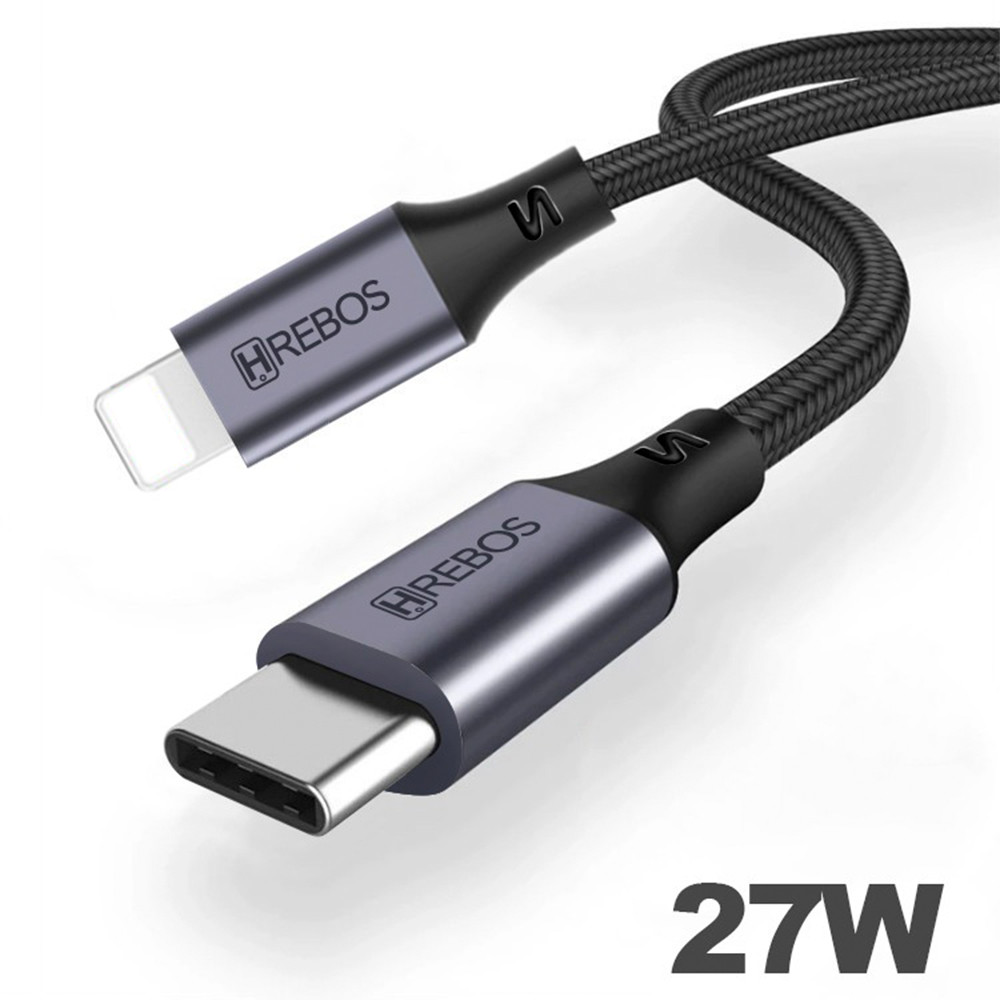 Cabo Hrebos CB-362i Tipo-C para Lightning Reforçado, 3.1A, 1 Metro, Tecido Trançado para iPhone