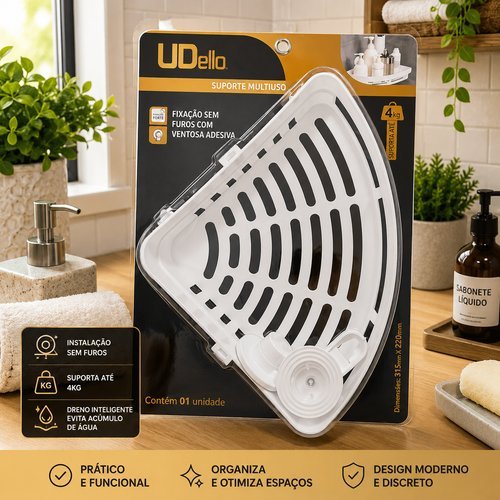 Suporte Ventosa Fixação Forte Multiuso Canto Banheiro Cozinha Branco
