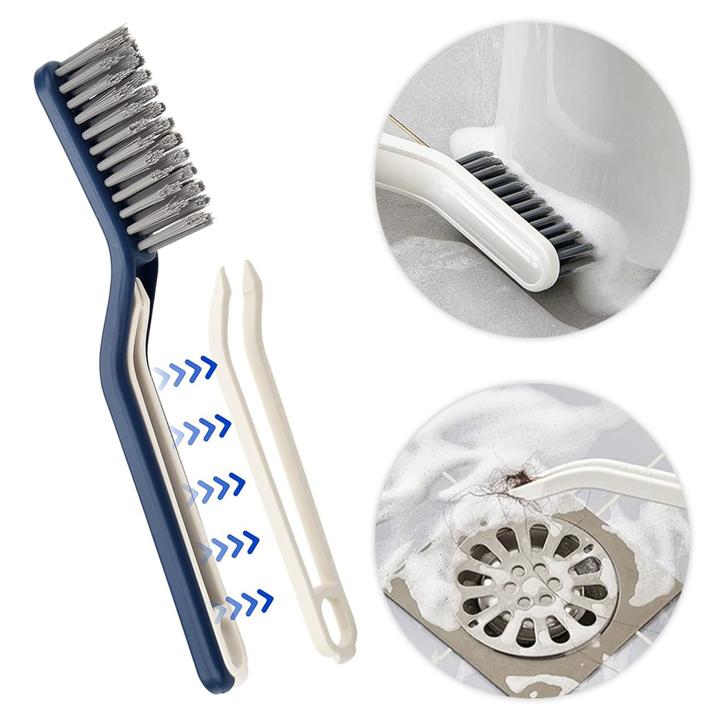 Escova Multiuso Limpeza Cantos Pinça 2 em 1 Banheiro Cozinha Cor:Azul