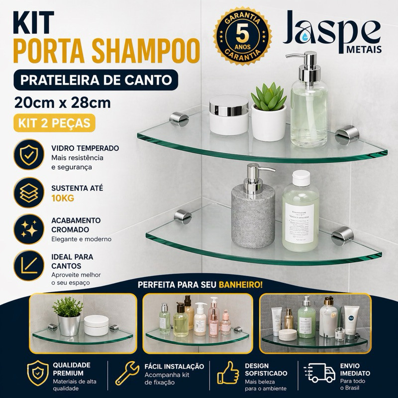 Kit 2 Canto - Porta Shampoo/Prateleira - 20cmX28cm 6mmm