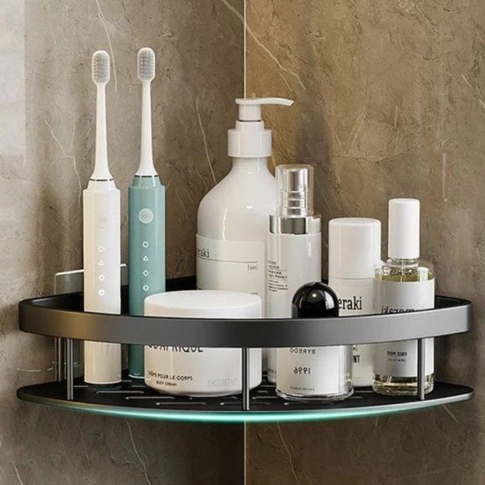 Kit 2 Prateleiras Canto Organizador Banheiro Cozinha Suporte Parede Porta Shampoo Sabonete Temperos