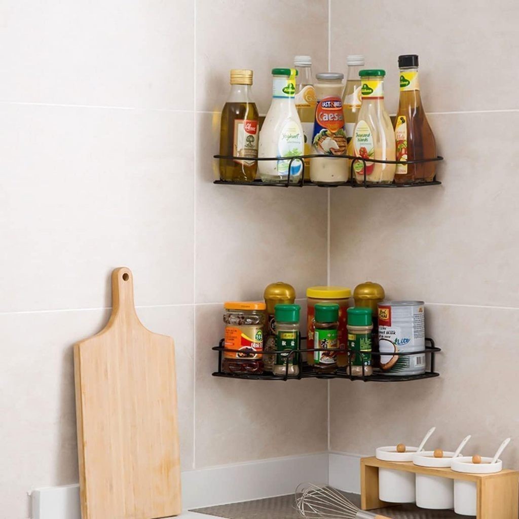 Prateleira Canto 2 Peças Parede Banheiro Cozinha Suporte Shampoo Tempero Rack Organizador