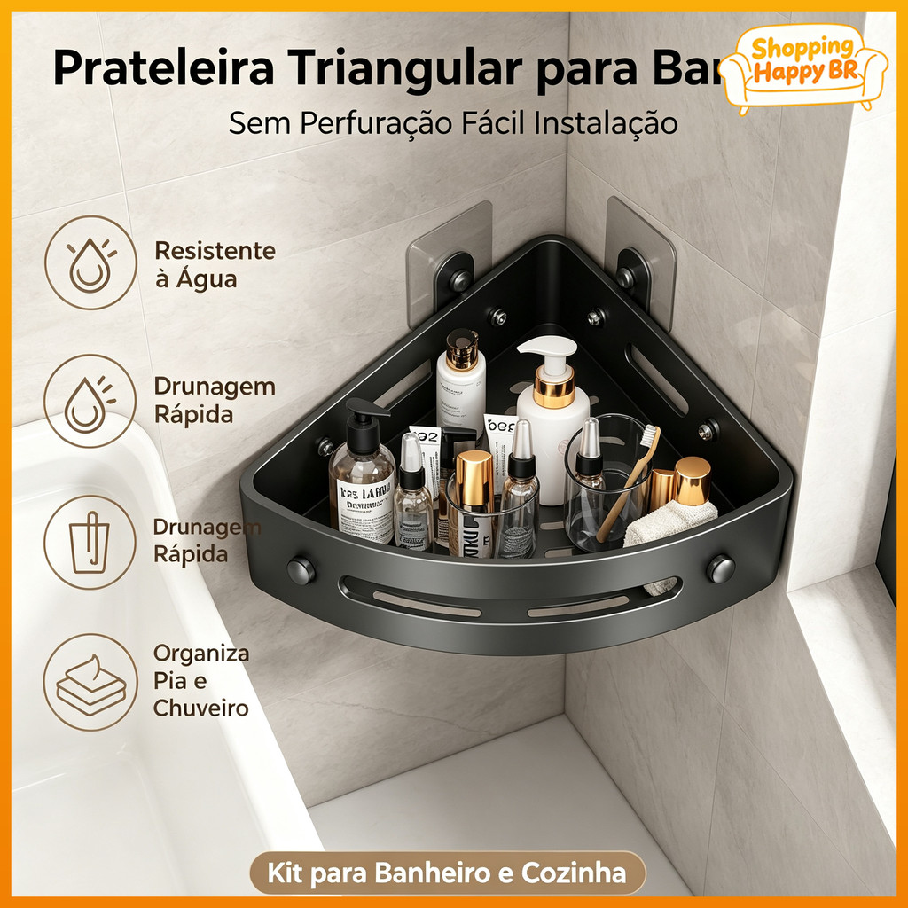 Triângulo Montagem Na Parede Rack De Armazenamento Sem Broca Banheiro Cozinha Canto Prateleira Punch-Livre Lavatório Org