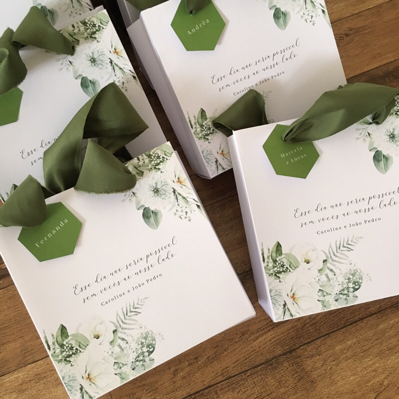 4 Sacolas convite padrinhos verde musgo| Sacola padrinhos verde oliva| sacola madrinha de casamento