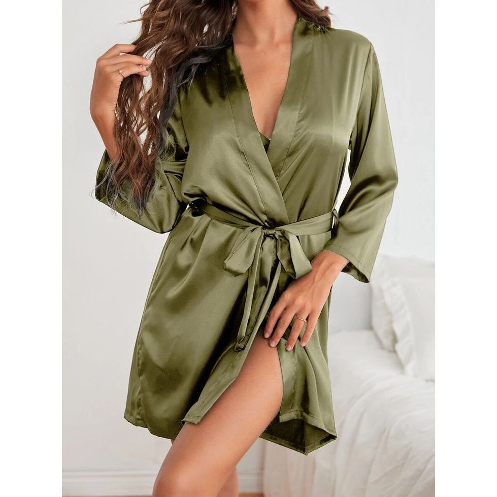 Robe De Cetim Verde Oliva Madrinhas de Casamento